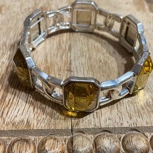Silver Stretchy Bracelet with Yellow Stones